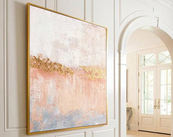 Golden Horizon Canvas Art-Hand Drawn Color Texture Abstract Oil Painting Wall Art