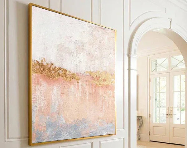 Golden Horizon Canvas Art-Hand Drawn Color Texture Abstract Oil Painting Wall Art - artextured