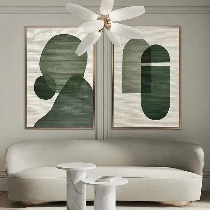 Emerald Abstract Duo Set of 2-Minimalist Abstract Geometric Ink Green Texture Wall Art - artextured