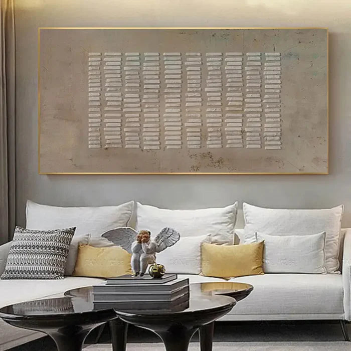 Textured Symmetry Panel-Minimalist Wabi Sabi Style Geometric Relief Abstract Wall Art