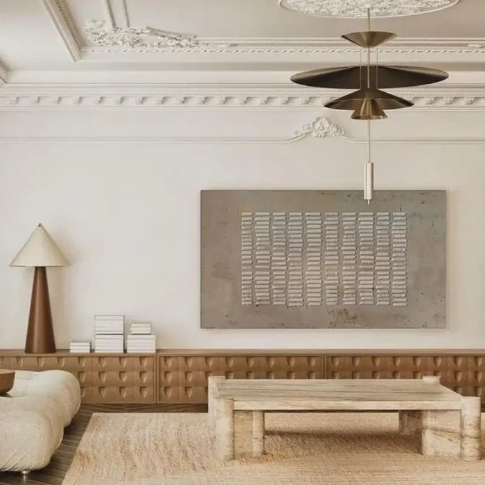 Textured Symmetry Panel-Minimalist Wabi Sabi Style Geometric Relief Abstract Wall Art