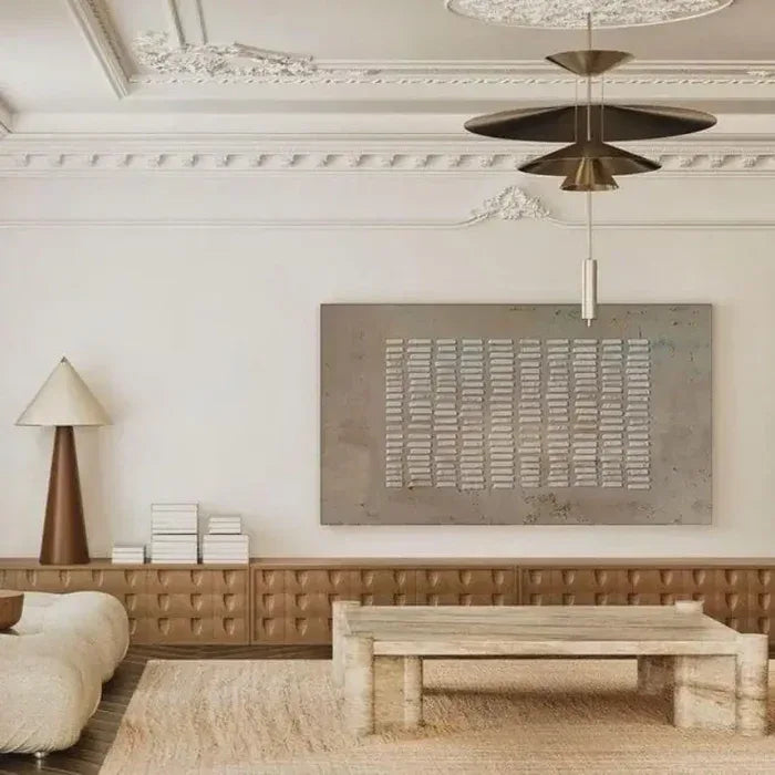 Textured Symmetry Panel-Minimalist Wabi Sabi Style Geometric Relief Abstract Wall Art - artextured