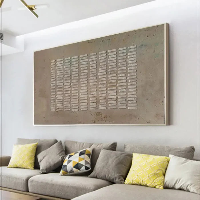 Textured Symmetry Panel-Minimalist Wabi Sabi Style Geometric Relief Abstract Wall Art