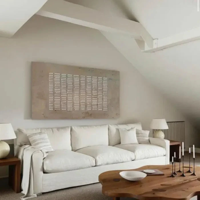 Textured Symmetry Panel-Minimalist Wabi Sabi Style Geometric Relief Abstract Wall Art