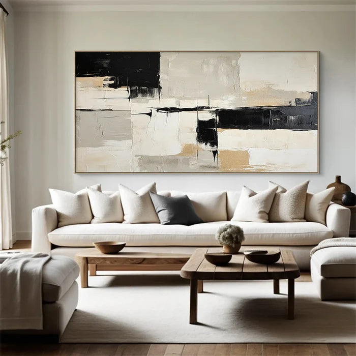 Textured Black Gold Art-Abstract Black and White Minimalist Wall Art