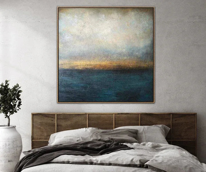 Golden Horizon Abstract Art-Modern Abstract Sea and Light Texture Wall Art - artextured