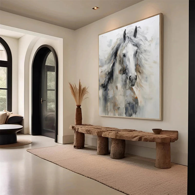 Wind Whisper – Realistic White Horse Canvas#AB0519020