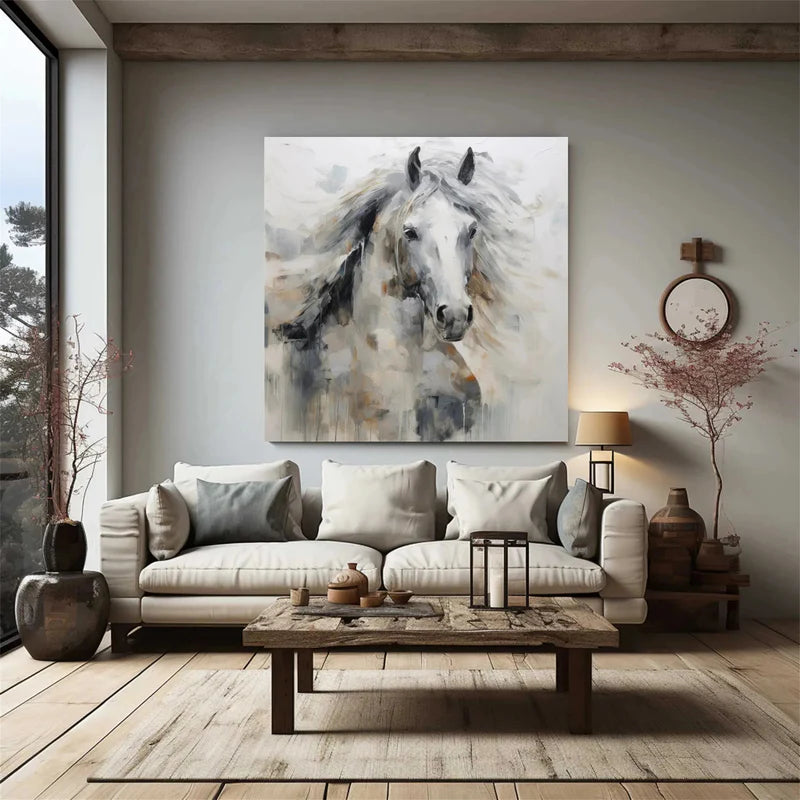 Wind Whisper – Realistic White Horse Canvas#AB0519020
