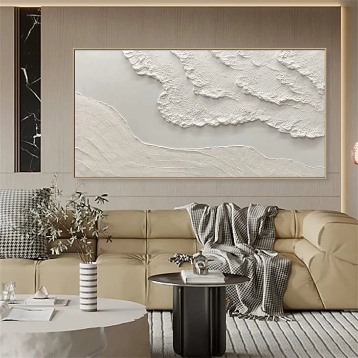 Textured White Horizon Art-Beige Minimalist Textured Wall Art