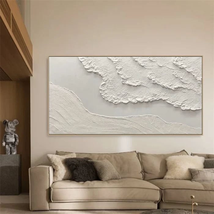 Textured White Horizon Art-Beige Minimalist Textured Wall Art