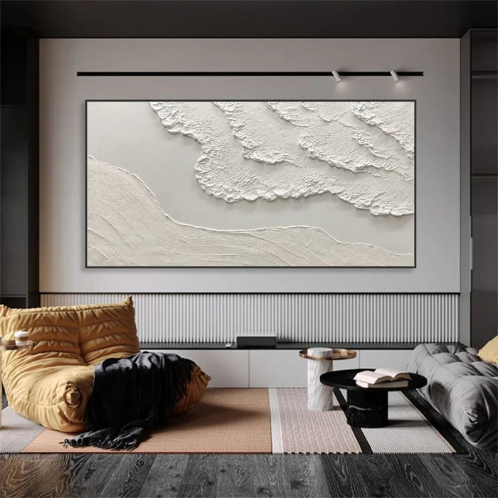 Textured White Horizon Art-Beige Minimalist Textured Wall Art