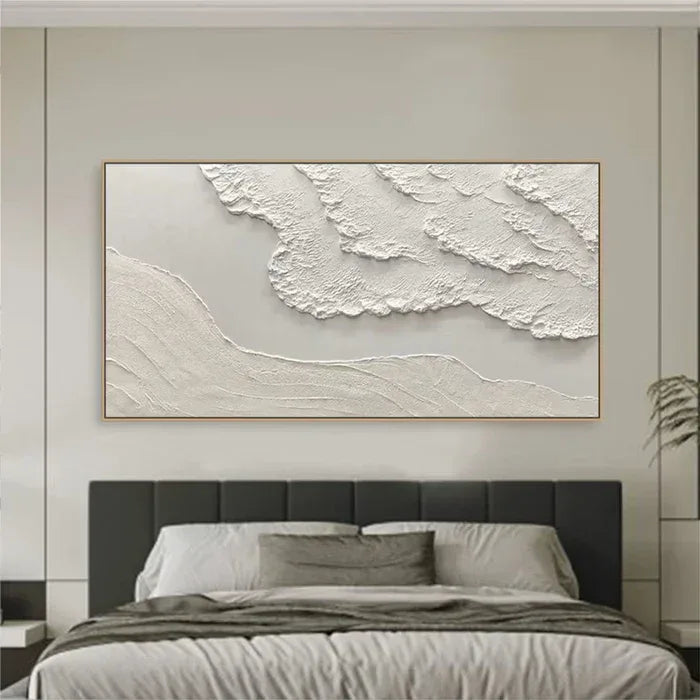Textured White Horizon Art-Beige Minimalist Textured Wall Art - artextured