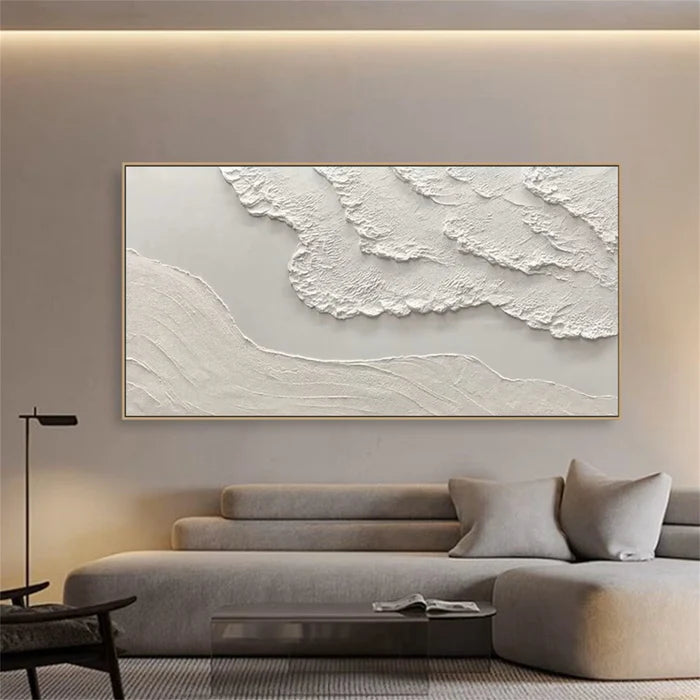 Textured White Horizon Art-Beige Minimalist Textured Wall Art