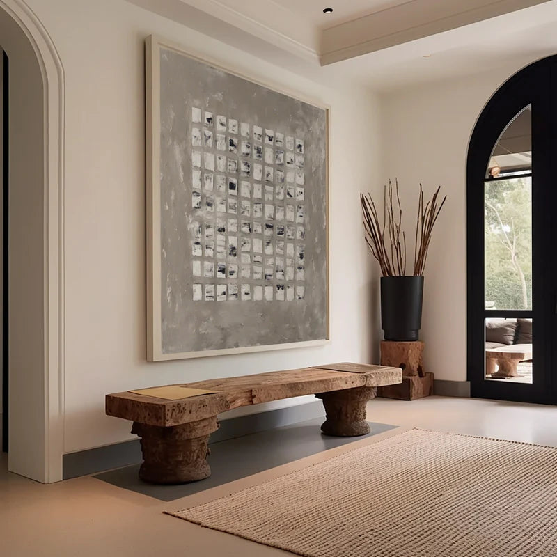 Minimalist Textured Abstract Grid Wall Art