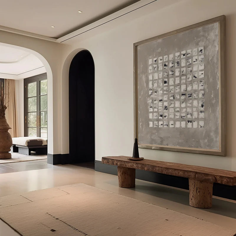 Minimalist Textured Abstract Grid Wall Art