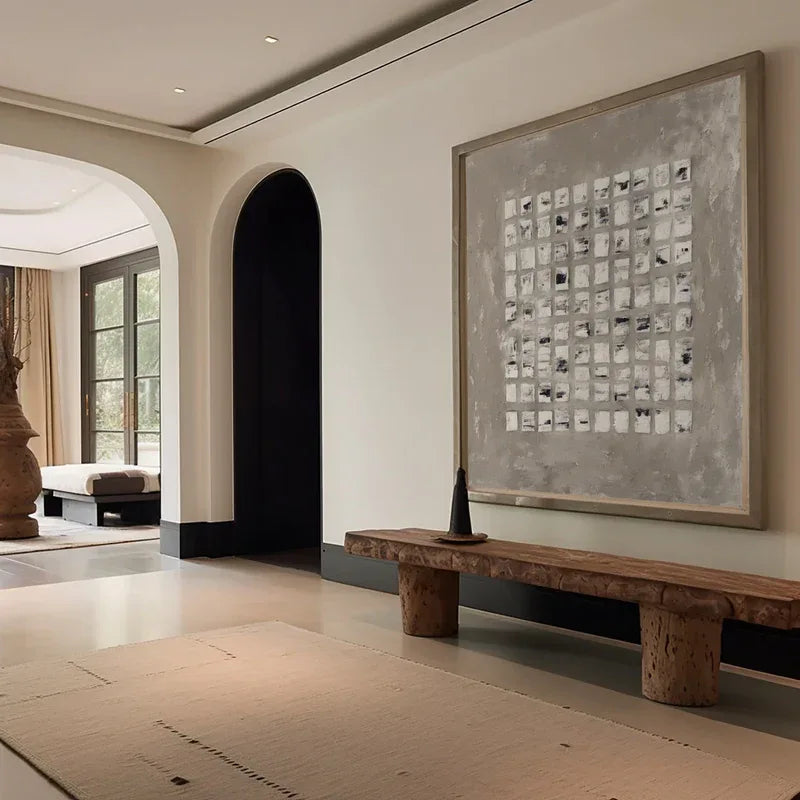 Geometric Grid Art-Minimalist Textured Abstract Grid Wall Art - artextured