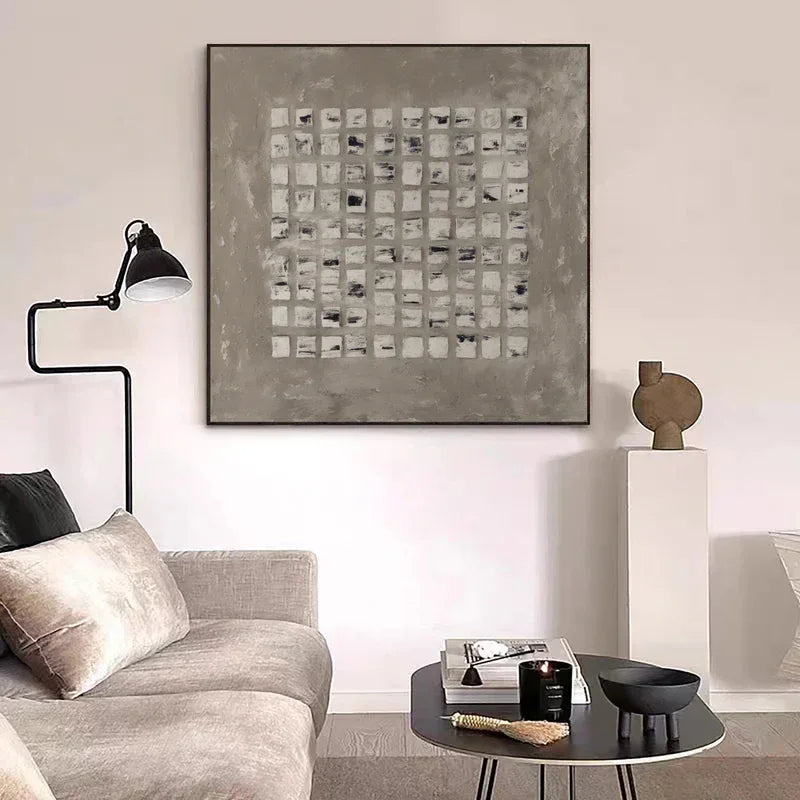 Geometric Grid Art-Minimalist Textured Abstract Grid Wall Art - artextured