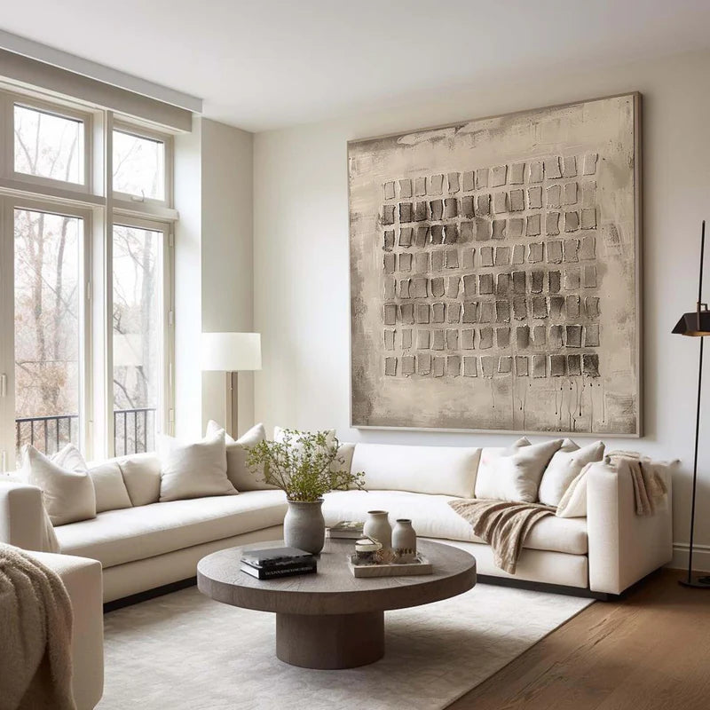 Abstract Geometric Texture: Neutral Square Grid Canvas