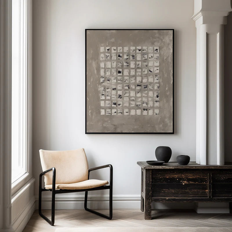 Minimalist Textured Abstract Grid Wall Art