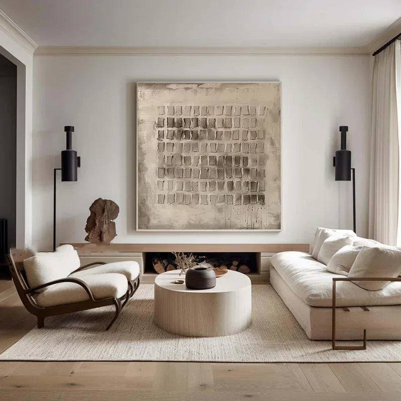 Mono Grid Texture-Geometric Block Hand Drawn Three-Dimensional Texture Abstract Wall Art - artextured