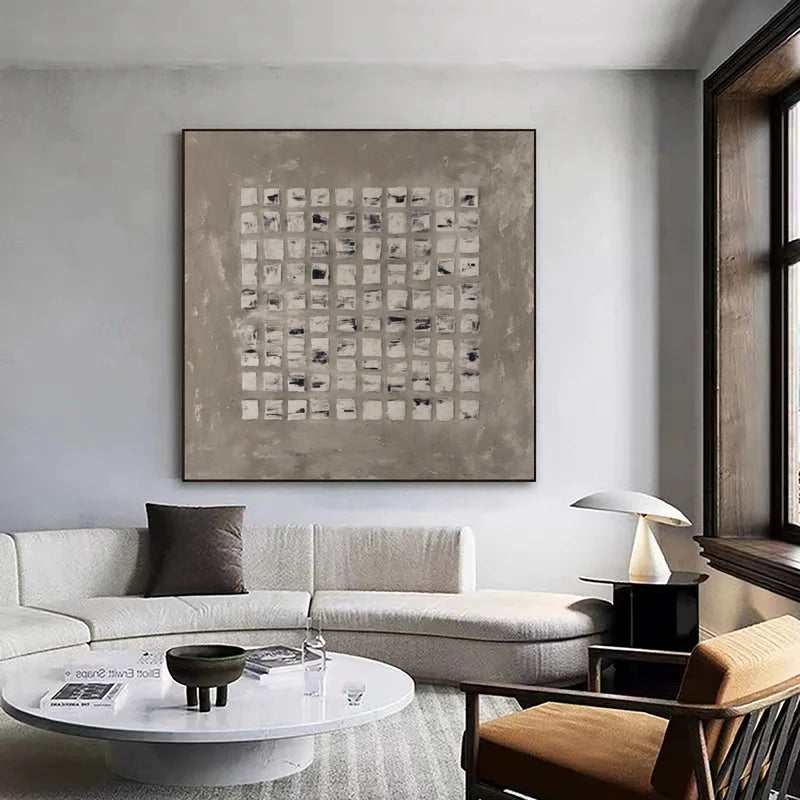 Minimalist Textured Abstract Grid Wall Art
