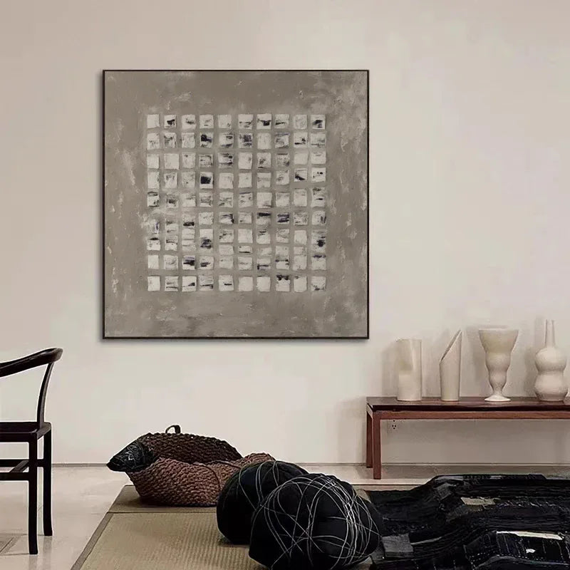 Geometric Grid Art-Minimalist Textured Abstract Grid Wall Art - artextured