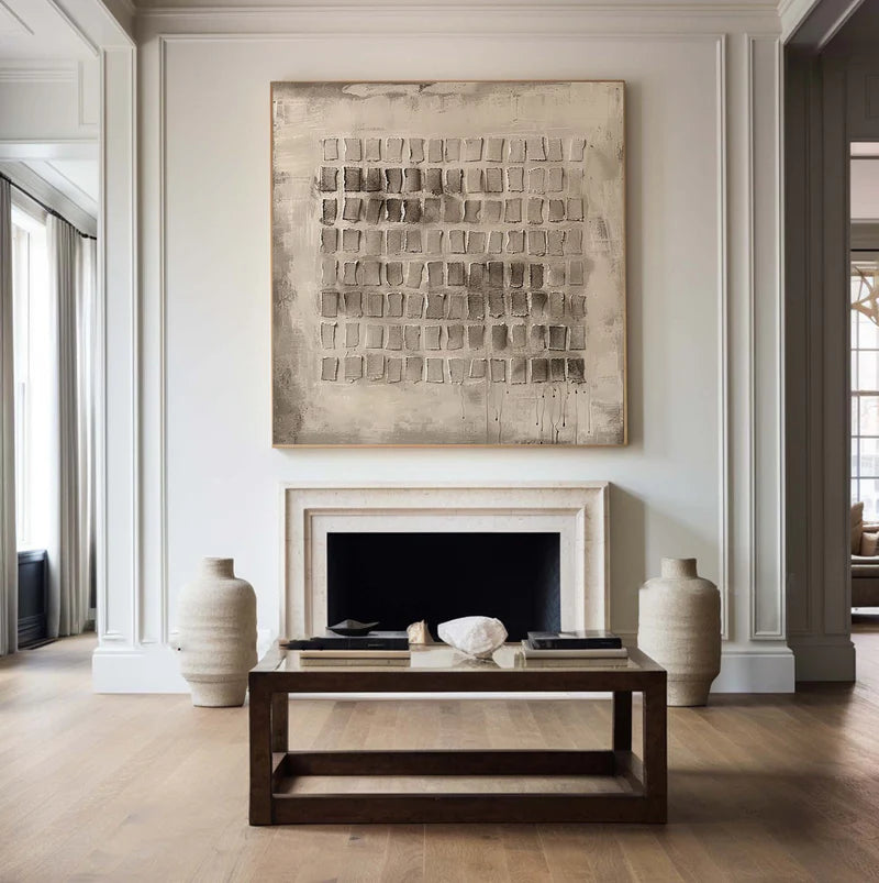 Abstract Geometric Texture: Neutral Square Grid Canvas