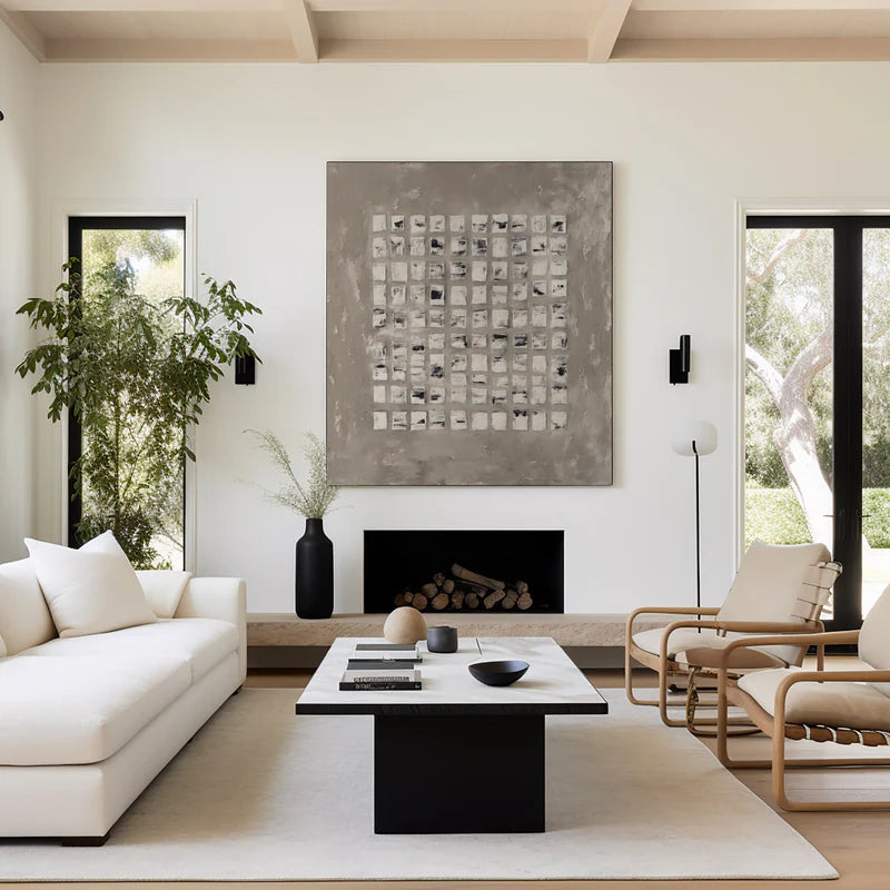 Minimalist Textured Abstract Grid Wall Art