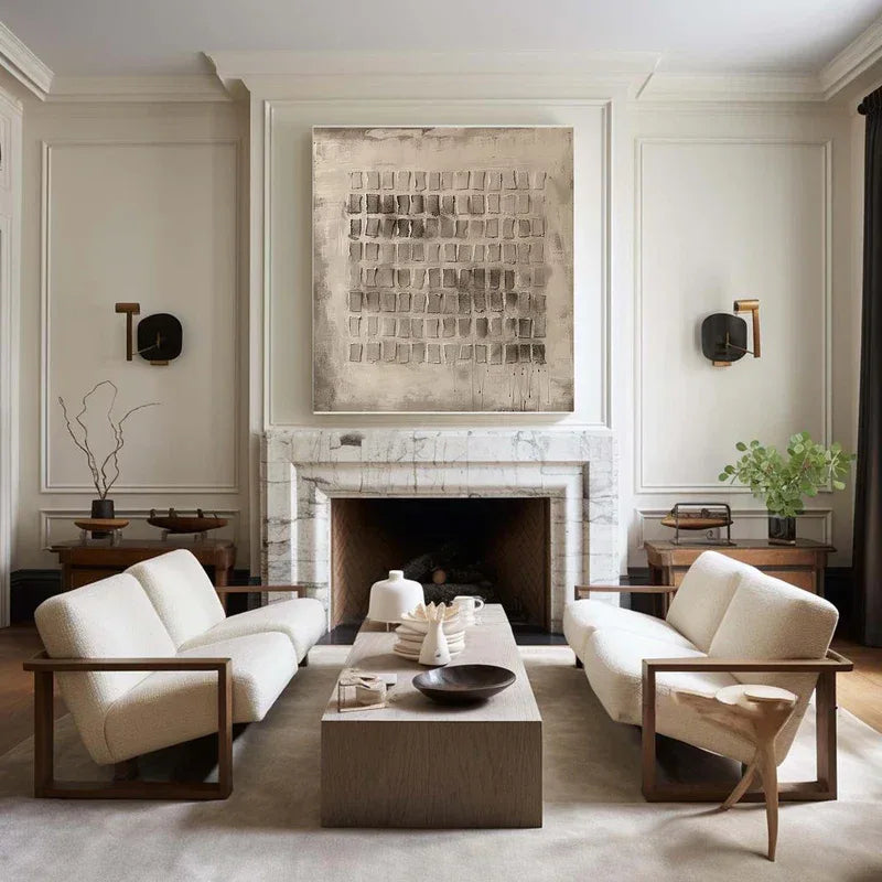 Mono Grid Texture-Geometric Block Hand Drawn Three-Dimensional Texture Abstract Wall Art - artextured