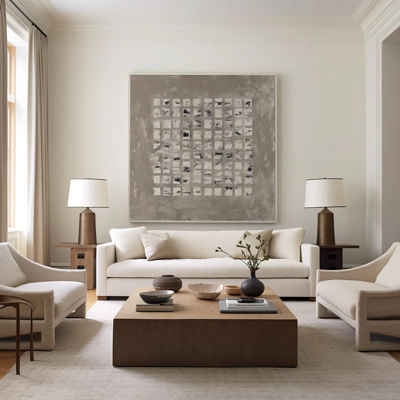 Minimalist Textured Abstract Grid Wall Art