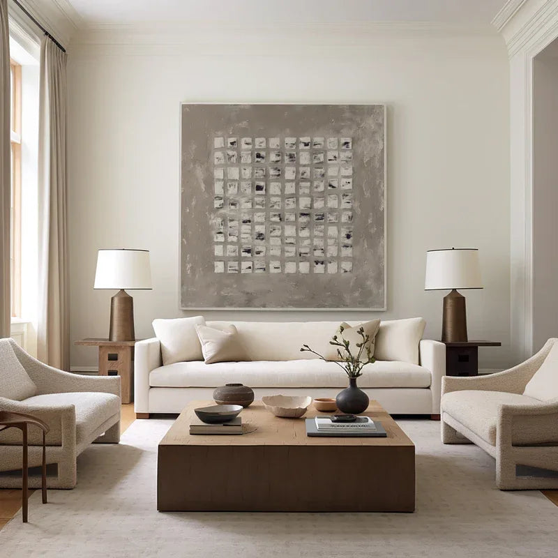 Geometric Grid Art-Minimalist Textured Abstract Grid Wall Art - artextured