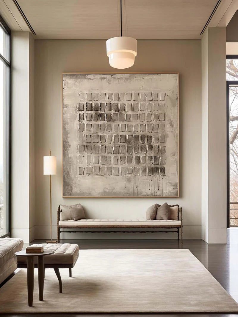 Abstract Geometric Texture: Neutral Square Grid Canvas