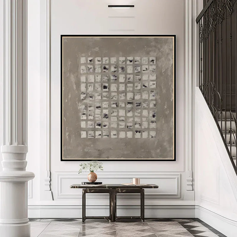 Geometric Grid Art-Minimalist Textured Abstract Grid Wall Art - artextured