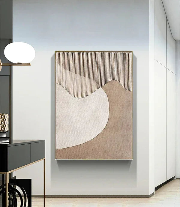 Horizon Harmony Wall Art-Wabi Sabi Minimally Woven Geometric Abstract Oil Painting - artextured
