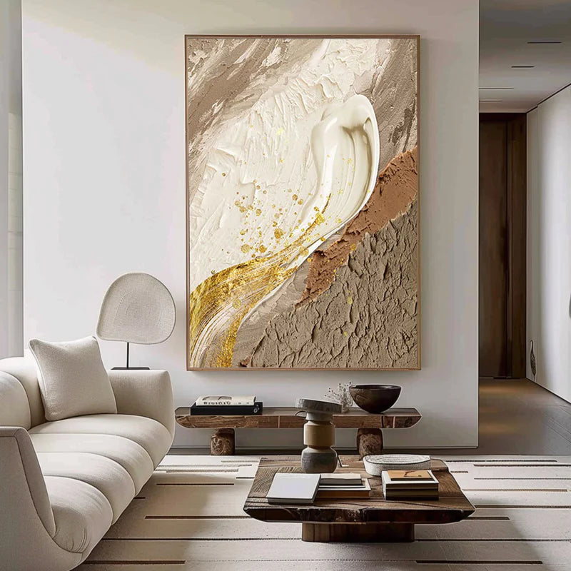 Golden Flow Textured Canvas-Vertical Golden Flow Earth Texture Wall Art