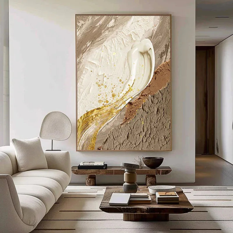 Golden Flow Textured Canvas-Vertical Golden Flow Earth Texture Wall Art - artextured