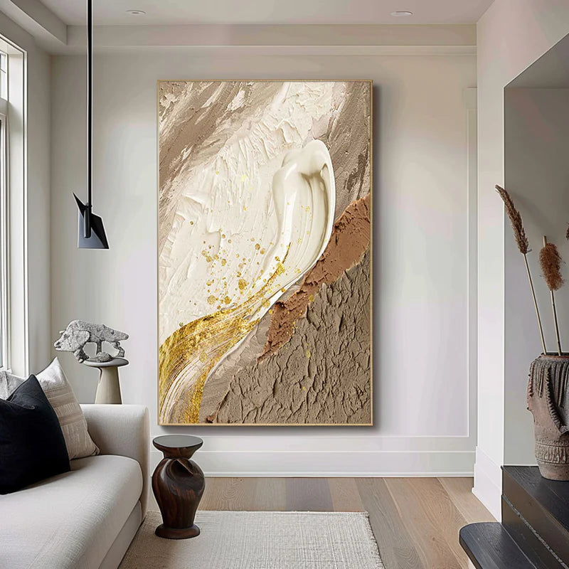 Golden Flow Textured Canvas-Vertical Golden Flow Earth Texture Wall Art