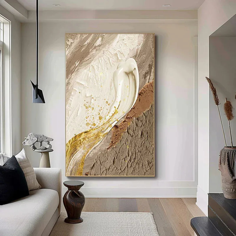 Golden Flow Textured Canvas-Vertical Golden Flow Earth Texture Wall Art - artextured