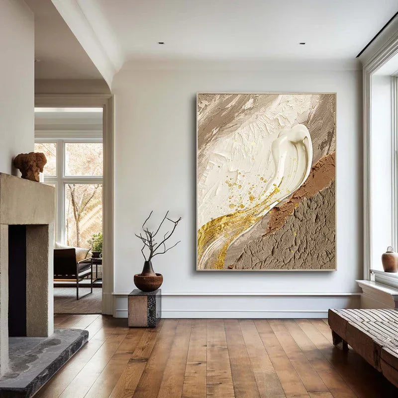 Golden Flow Textured Canvas-Vertical Golden Flow Earth Texture Wall Art - artextured