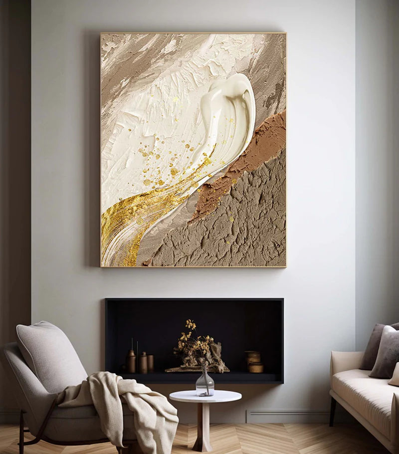 Golden Flow Textured Canvas-Vertical Golden Flow Earth Texture Wall Art