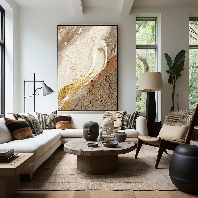 Golden Flow Textured Canvas-Vertical Golden Flow Earth Texture Wall Art