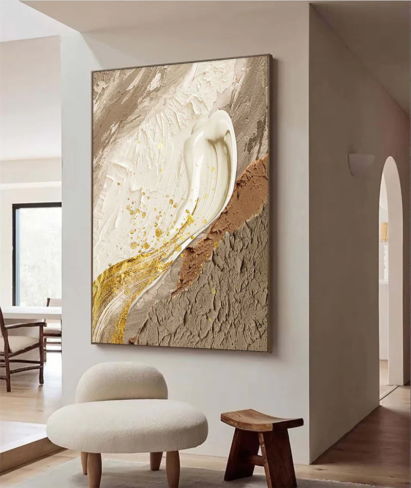 Golden Flow Textured Canvas-Vertical Golden Flow Earth Texture Wall Art