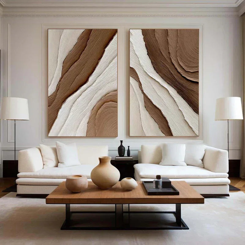 Earth Layers Textured Diptych-Minimalist Abstract Thick Textured Wall Art - artextured