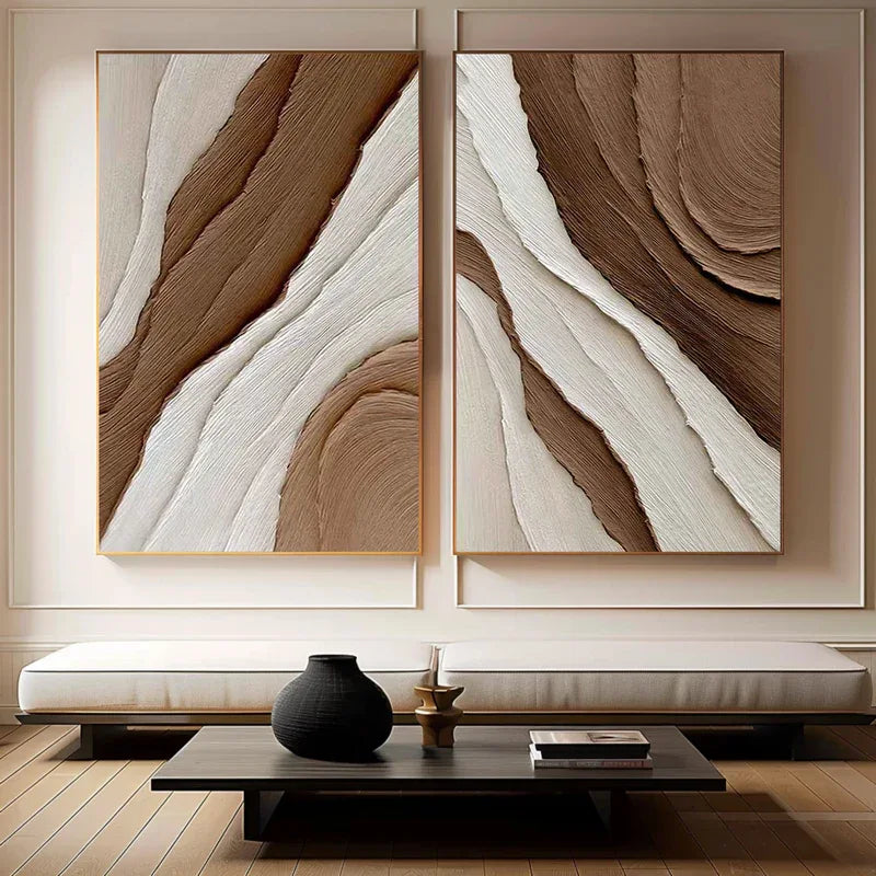 Earth Layers Textured Diptych-Minimalist Abstract Thick Textured Wall Art - artextured