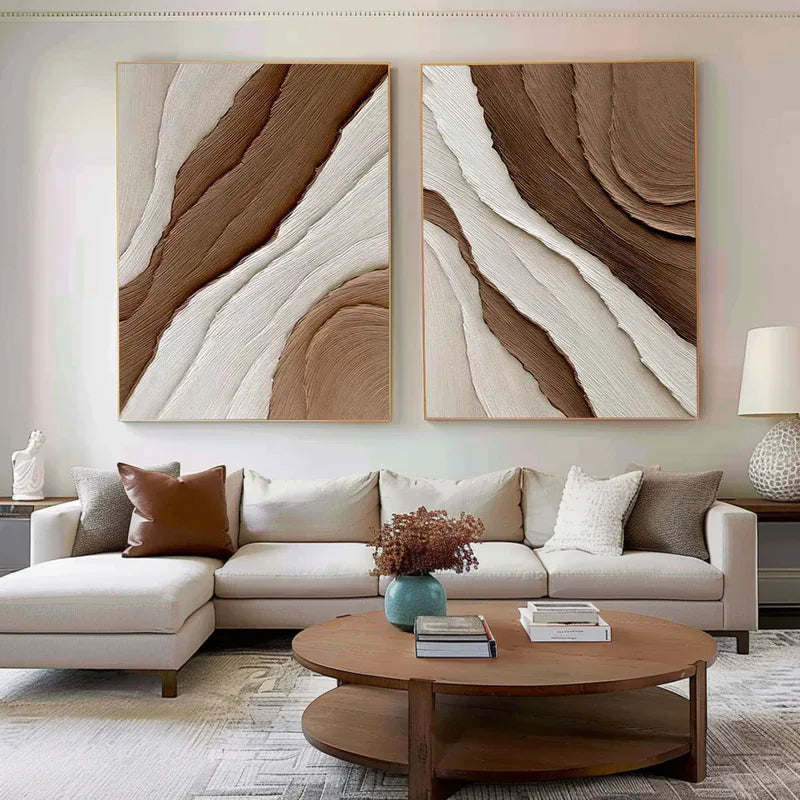 Earth Layers Textured Diptych-Minimalist Abstract Thick Textured Wall Art - artextured