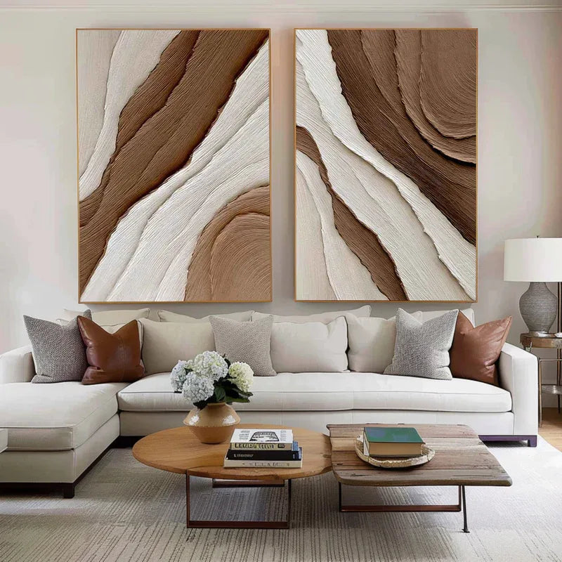Earth Layers Textured Diptych-Minimalist Abstract Thick Textured Wall Art - artextured