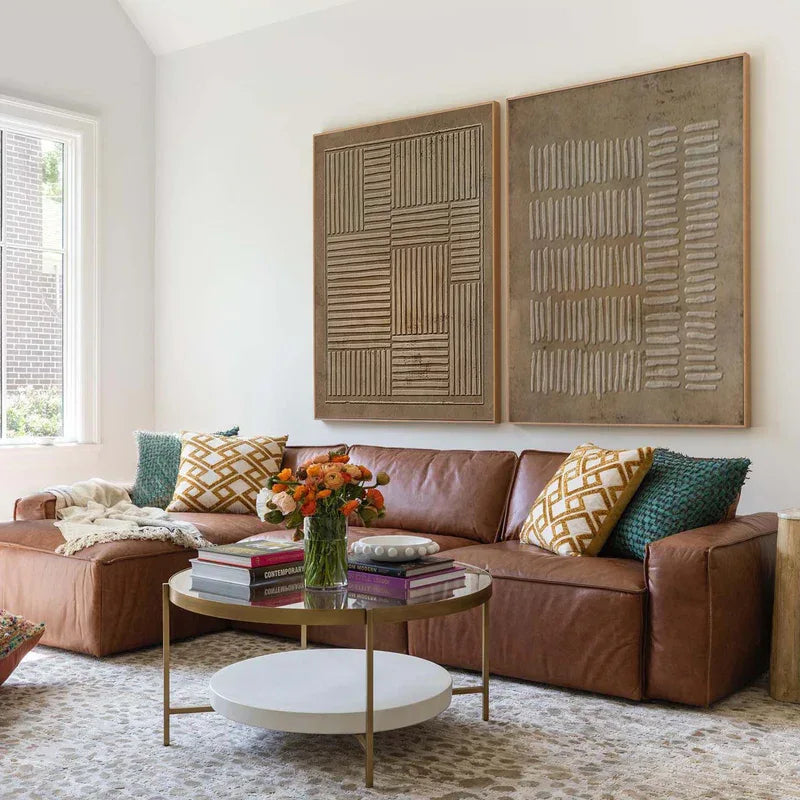 Linear Rhythm Textured Diptych Set OF 2-Modern Minimalist Handmade Thick Coated Abstract Oil Painting - artextured