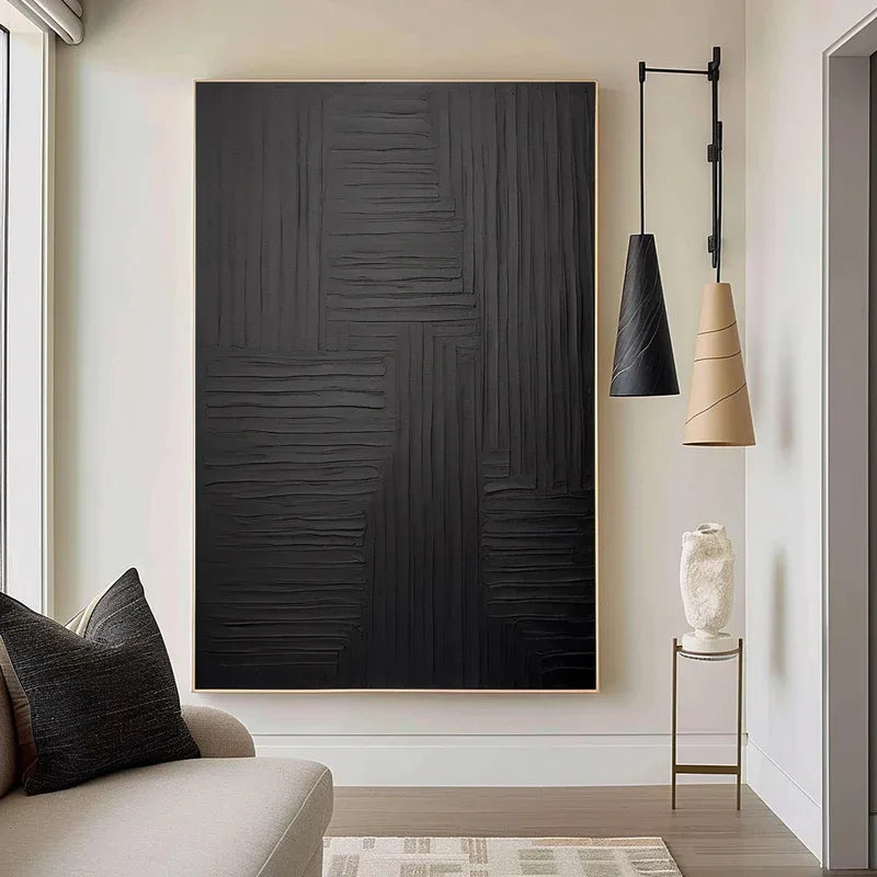 Linear Elegance - Hand Drawn Minimalist Pure Black Texture Abstract Wall Art - artextured