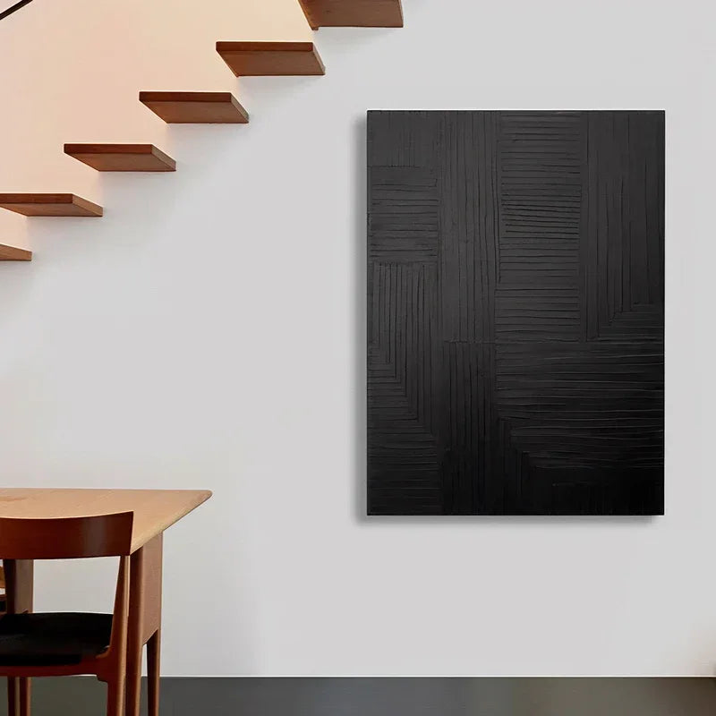 Linear Elegance - Hand Drawn Minimalist Pure Black Texture Abstract Wall Art - artextured