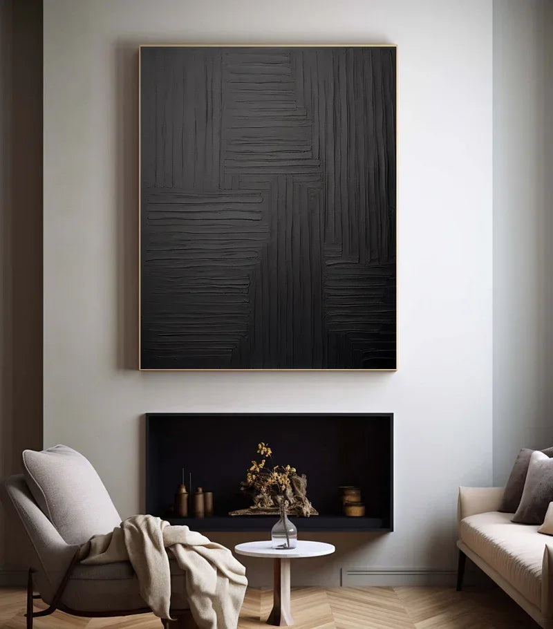 Linear Elegance - Hand Drawn Minimalist Pure Black Texture Abstract Wall Art - artextured